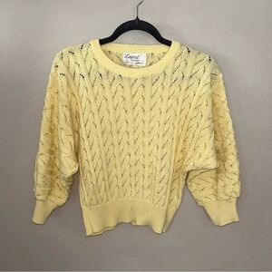 Laura VTG Women's butter Yellow pointelle Cable Knit Sweater cottagecore